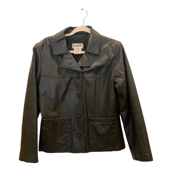 Bagatelle VTG Button Down Boxy Leather Jacket Coat Black Sz M - Picture 1 of 7